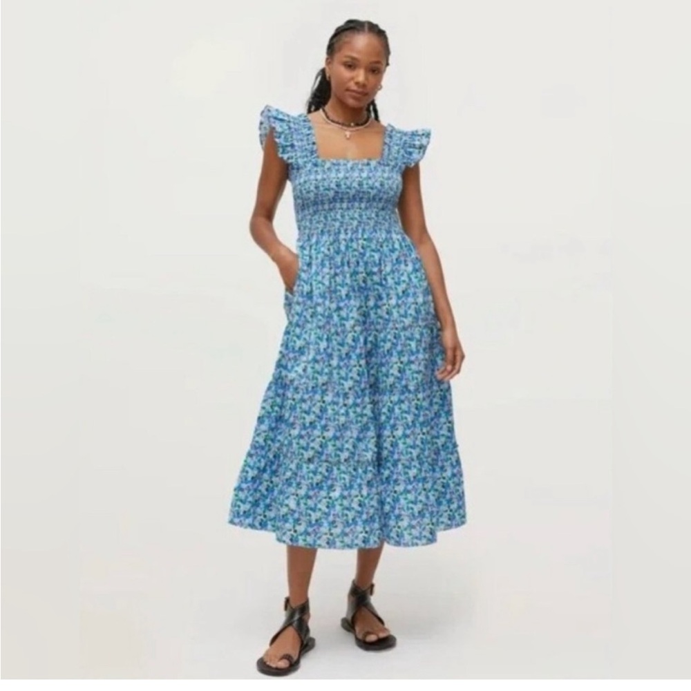 Hill House Ellie Nap Blue Ditsy Floral Dress Tiered Stephanie Fishwick